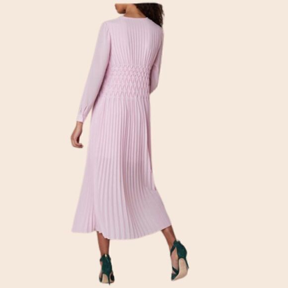 Maje Pink Pleated Geometric Chiffon Midi Dress Size 1 - Picture 3 of 16